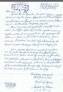 Above is the letter of Mr. Flores sent via snail mail, which is full of thankfulness for the assistance he received from DSWD and Presidential Action Center.